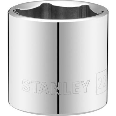 Metal socket with 'STANLEY 22' inscription, shiny surface, suitable for use with compatible spanners or socket wrenches.