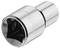 A silver castellated nut with an engraved brand name. It has four square teeth inside for tightening screws.