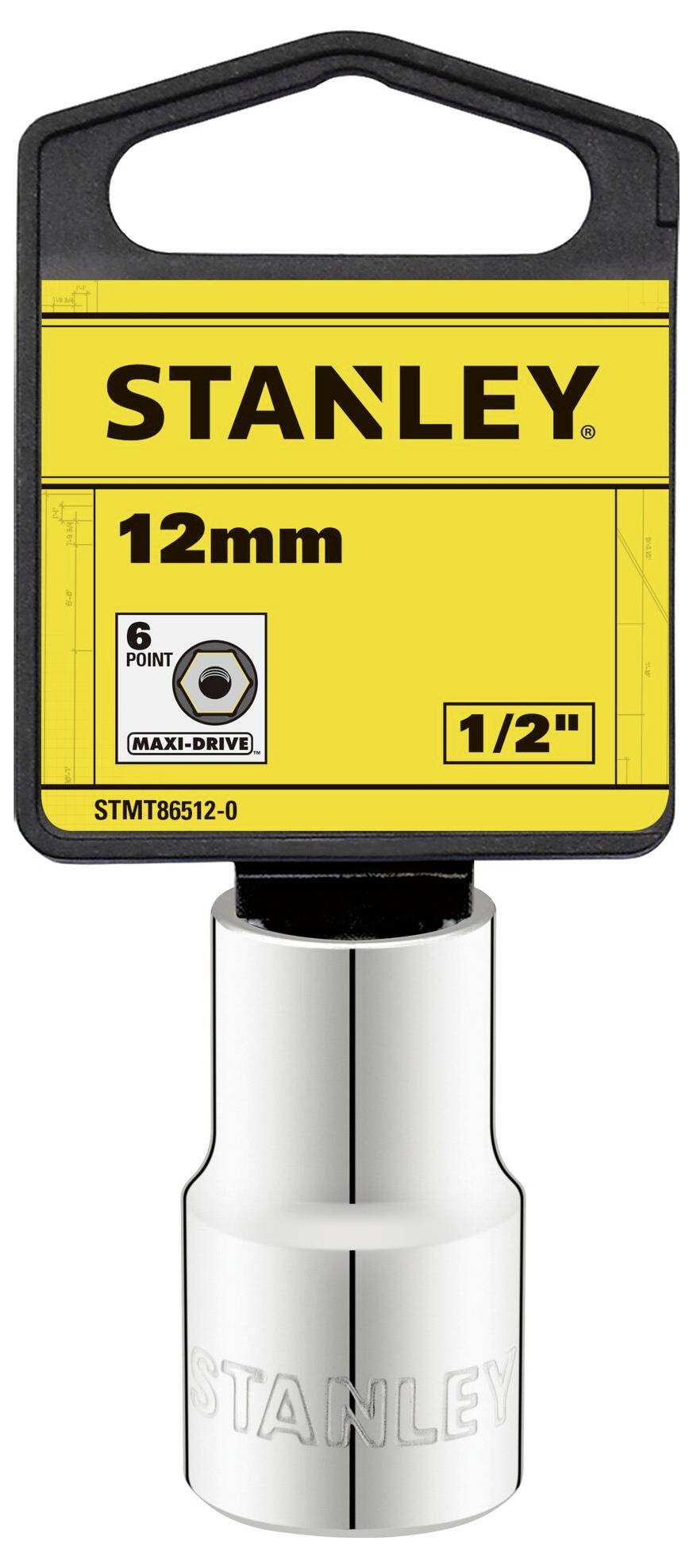 'STANLEY' Socket Insert, 12mm, 6-point, 1/2" Drive, in Packaging.
