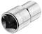 Silver square drive socket, highly polished, brand name engraved on the side, for tightening screws and nuts.