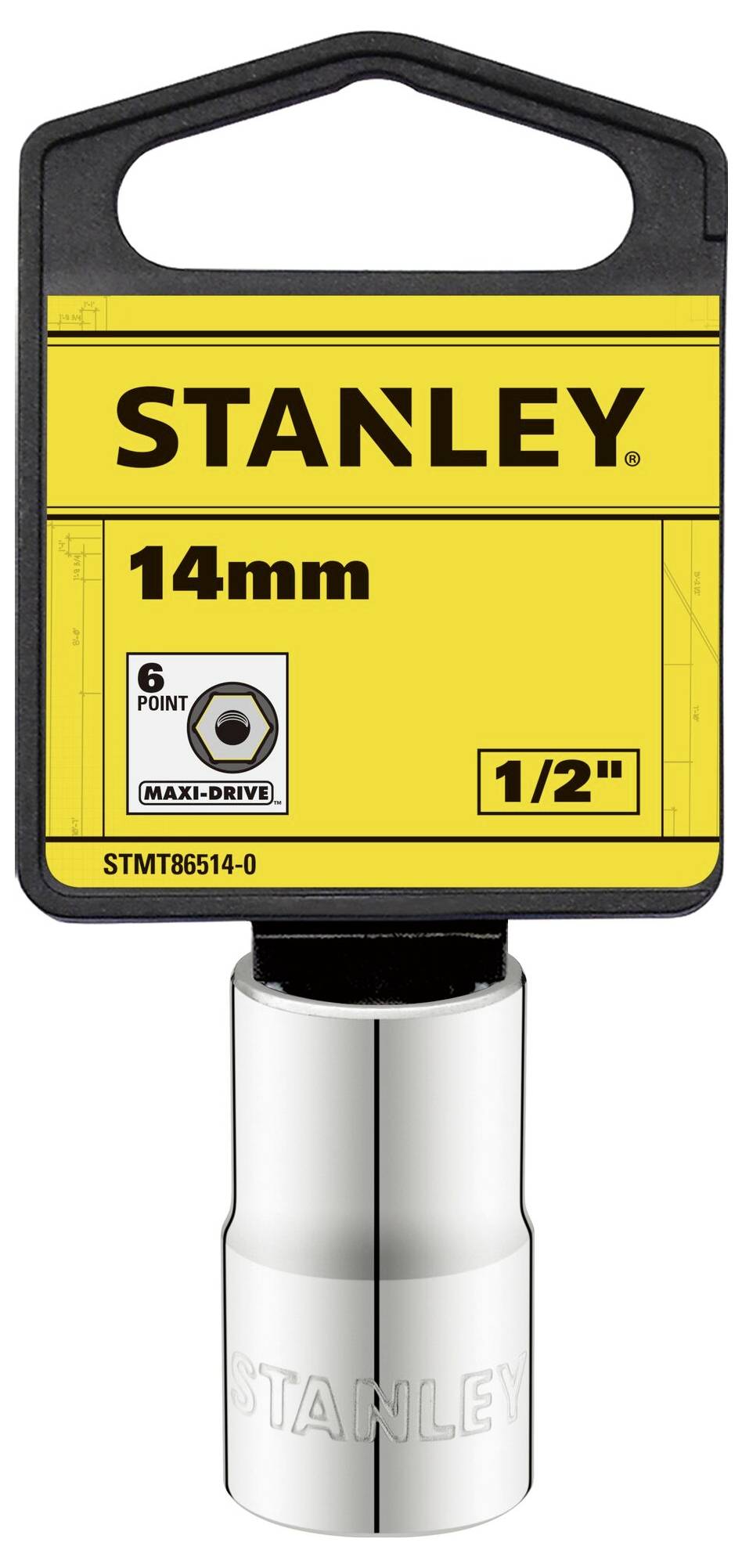 'STANLEY' Socket, 14 mm, 6-point, 1/2 inch, silver.