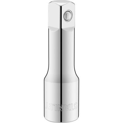 Chrome-plated socket extension bar, marked with 'STANLEY', in portrait orientation. Standardised end for tool attachment.