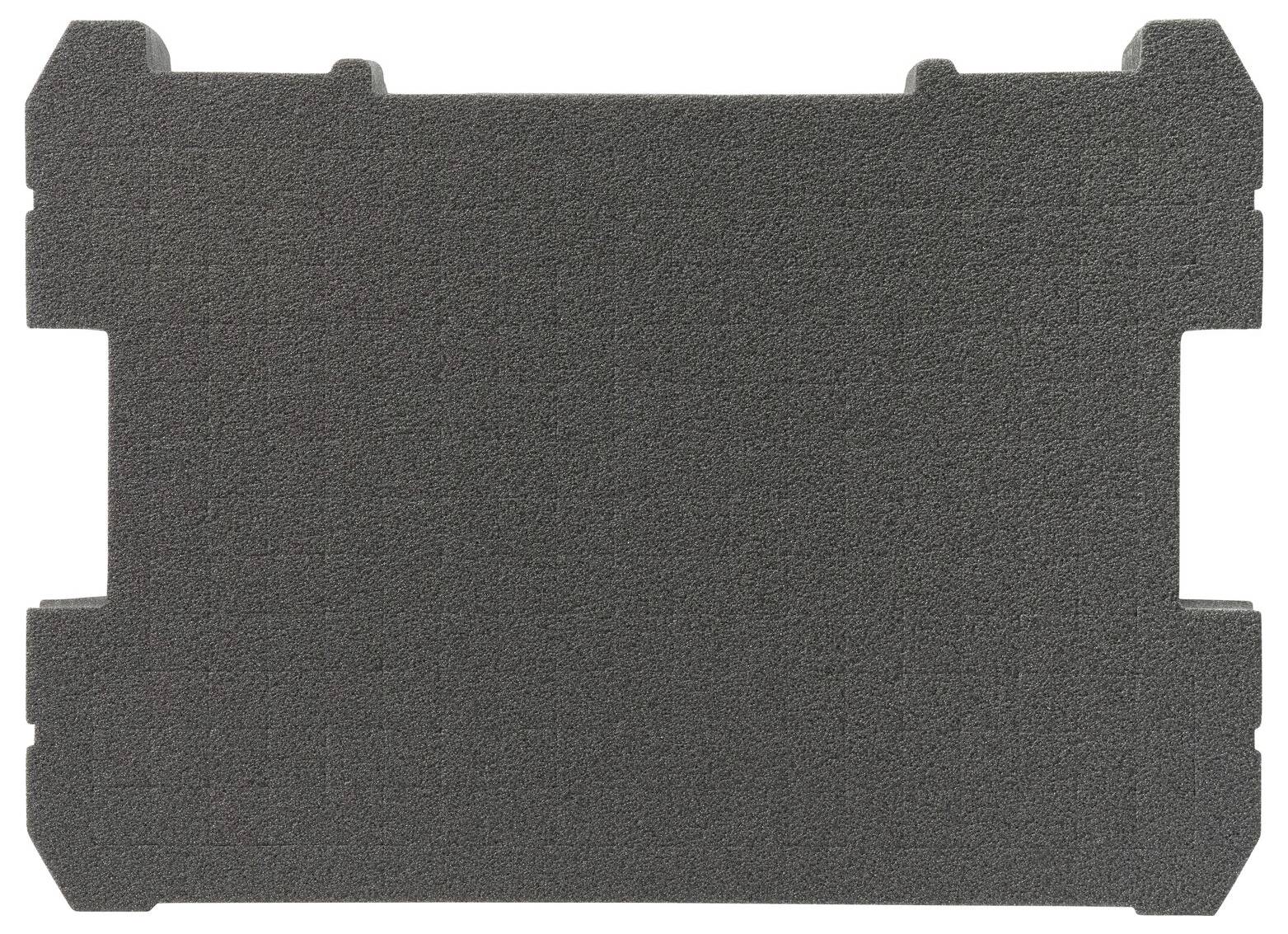 A rectangular, black foam insert without visible details or patterns.