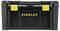 Black toolbox with a yellow fastener and the 'Stanley' logo on the front.