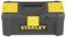Black toolbox with yellow accents and the 'STANLEY' logo on the front. Suitable for storing tools.