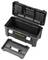 Black tool case with an open lid and removable tray. 'Stanley' in yellow on the front.