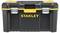 Black toolbox with yellow accents and silver latches, "Stanley" brand visible on the front.