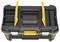 Black toolbox with two yellow handles and locks, opened. Ideal for storing smaller tools and accessories.
