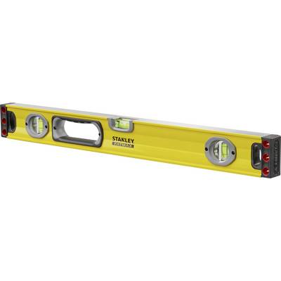 Yellow spirit level with multiple vials, marked 'STANLEY FATMAX', suitable for measuring horizontal alignment.