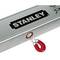 Spirit level with 'STANLEY' logo, aluminium casing and hook, which highlights the magnetic property.
