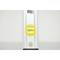 Spirit level with a distinctive yellow vial and grey casing, centrally positioned.