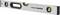 Metal spirit level with two vials, one horizontal and one vertical. It has a central grip handle.