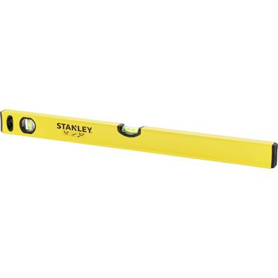 Yellow spirit level with two vials, one on the top and one on the side, along with the 'Stanley' logo on the front.
