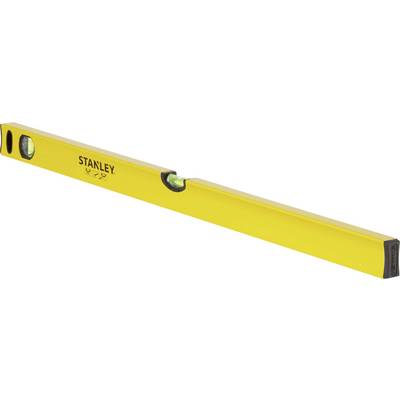 A yellow spirit level with two bubble vials, used for aligning objects horizontally and vertically.