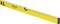 A yellow spirit level with two bubble vials, used for aligning objects horizontally and vertically.