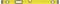 Yellow spirit level with three vials for determining the horizontal and vertical alignment of surfaces.