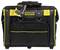 Stanley Fatmax tool bag, black with yellow details, multiple compartments, robust handle, label positioned at the top.