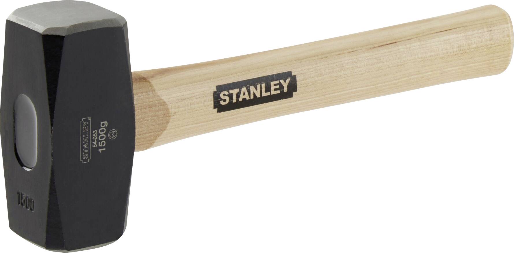 Hammer with a wooden handle and black metal head, the brand name 'Stanley' visible on the handle.