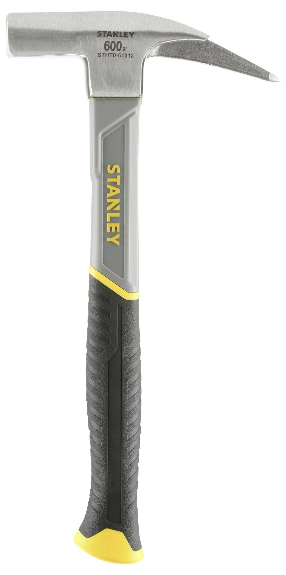 Metal and plastic hammer, 'Stanley' brand, 600g, with ergonomic handle in black and yellow.