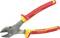Side cutters with red and yellow handles, suitable for electrical engineering and delicate work.