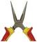 Red and yellow pliers with narrow, pointed jaws, suitable for precision work, on a white background.