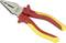 A red and yellow combination pliers with a metallic gripping head; suitable for gripping and cutting work.