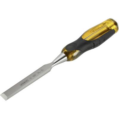 Chisel with yellow and black handle, manufactured from metal and plastic, suitable for woodworking.
