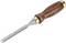 Wood chisel with wooden handle and metal cutting edge, suitable for precise woodworking.