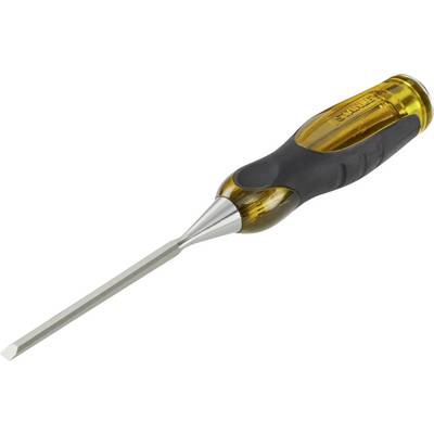 A screwdriver with a translucent yellow handle and black non-slip area; flat, silver blade.