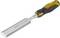 A chisel with a wooden handle and metal blade, suitable for woodworking and fine carving.