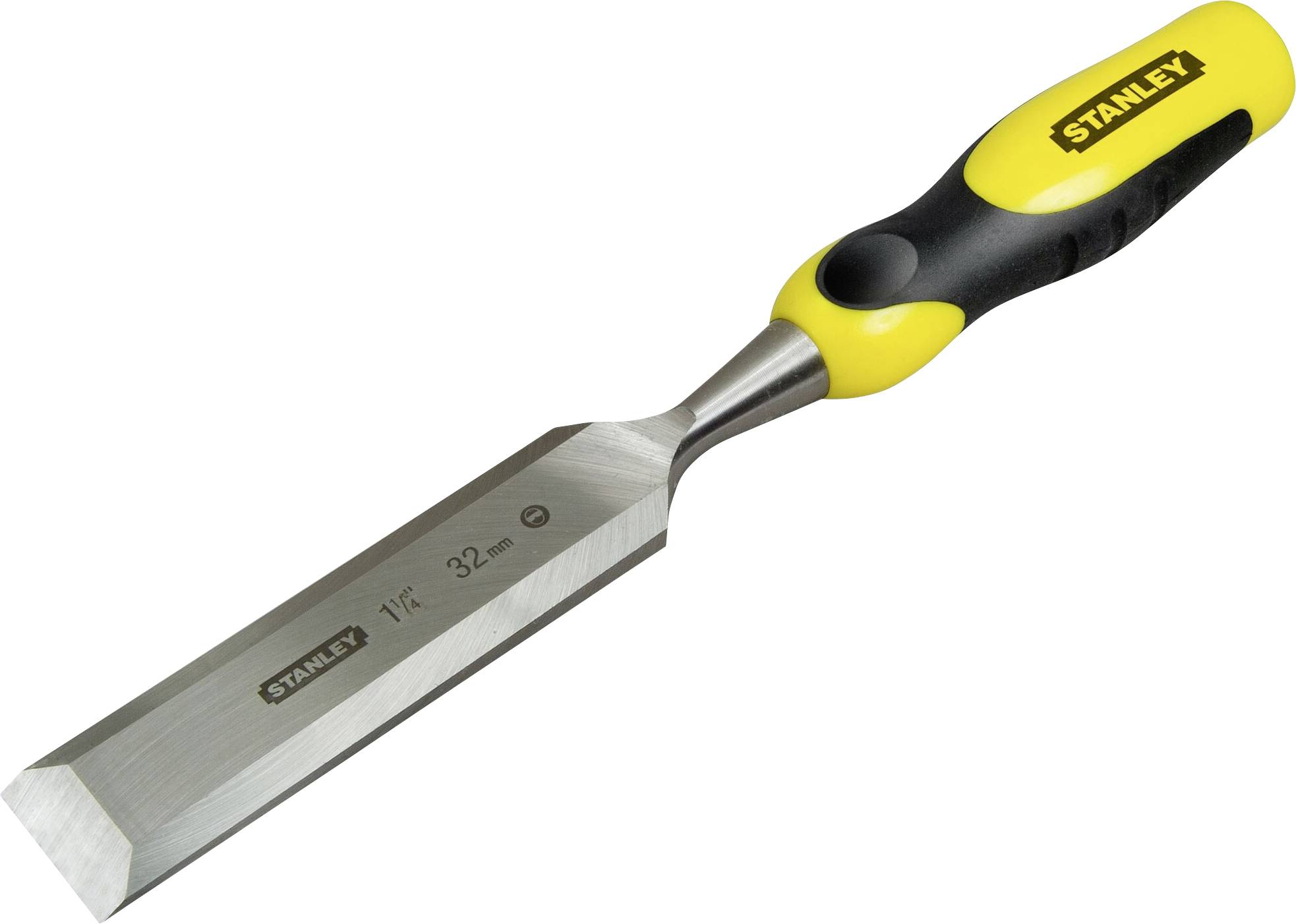 Stanley chisel with yellow and black handle, blade width 32 mm.
