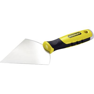 Filling knife with a yellow handle, black accents and a wide, flat metal blade, suitable for renovation work.