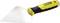Filling knife with a yellow handle, black accents and a wide, flat metal blade, suitable for renovation work.
