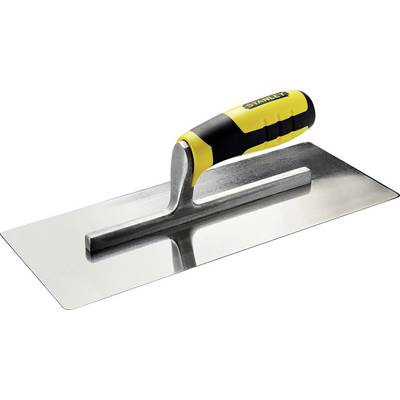 A trowel with a yellow and black handle and a flat, rectangular steel blade, used for smoothing surfaces.