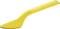Yellow plastic spoon with a serrated edge, suitable for eating foods such as yoghurt or ice cream.