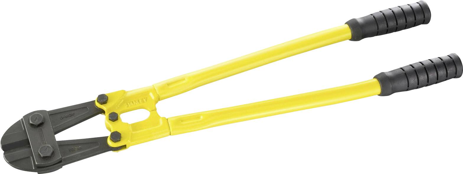 A yellow bolt cutter with a black head and handles. Used for cutting strong materials such as metal rods or chains.
