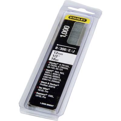 'Pack of silver staples by Stanley, 1,000 pieces, 12 mm, 18 ga. Compatible with various stapler models.'