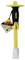 Chisel with a black handle and yellow guard, 'Stanley FatMax' brand, on a white background. A label is attached to the handle.