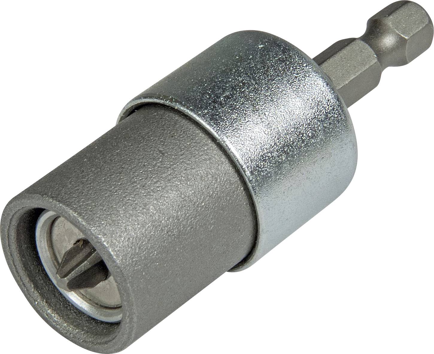 A magnetic bit holder with a hexagonal shaft for accommodating screwdriver bits. Ideal for use with drills.