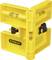 A yellow plastic angle measure with three spirit level vials and a black logo reading 'Stanley'.