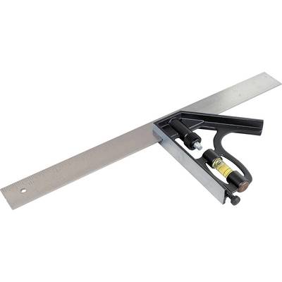 Combination angle with metal rail, vernier calliper and spirit level. Used for measuring angles and lengths.