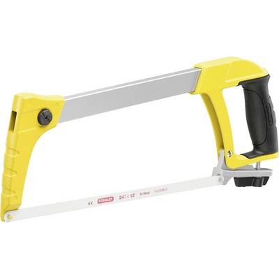 Yellow metal saw with a black handle, suitable for cutting metal and plastic.
