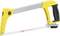 Yellow metal saw with a black handle, suitable for cutting metal and plastic.