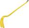 A yellow crowbar with a curved end and wedge tip, used for levering and prising open, lies isolated on a white background.