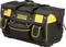 A black and yellow tool bag with multiple compartments and a zip. It bears the 'Stanley Fatmax' logo.