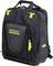Black Stanley Fatmax Tool Rucksack with yellow accents and multiple compartments for tools.