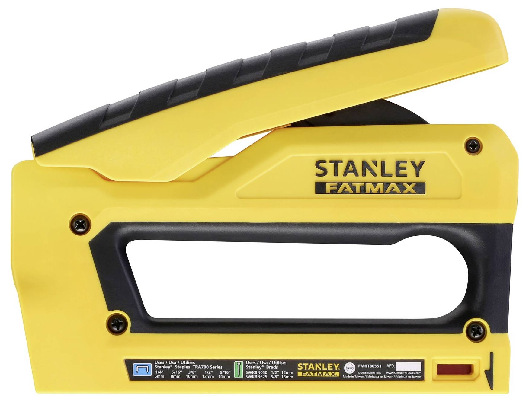 Yellow Stanley staple gun with a black handle, suitable for fastening materials in craft and DIY projects.