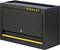 Black Stanley toolbox with a yellow handle, rectangular in shape, suitable for storing tools in a workshop.