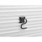 Black Stanley hook attached to a ridged, grey metal wall, used for hanging objects.