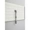 A spirit level hangs vertically on a ribbed, white wall mounting plate.